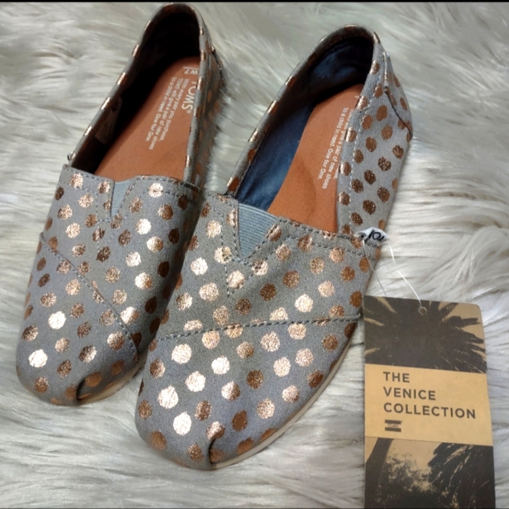 Toms rose gold polka dot shoes
